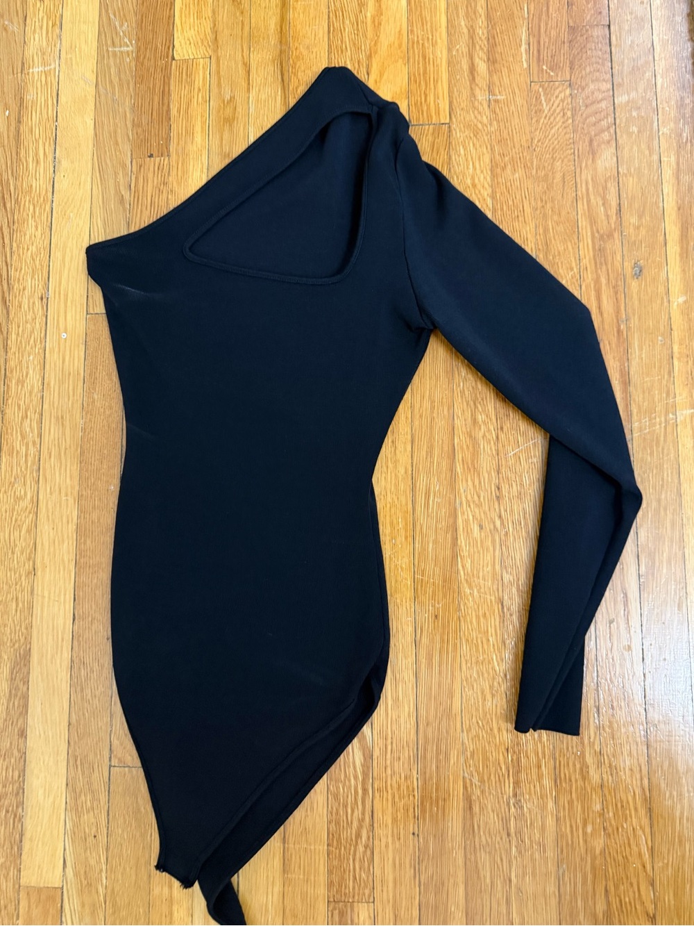 Zara Black One-Shoulder Long-Sleeve Bodysuit